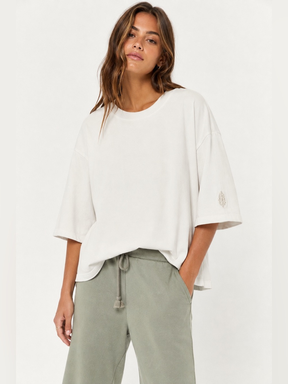 FP Movement Free People White Oversized Boxy Tee Small Embroidered Logo